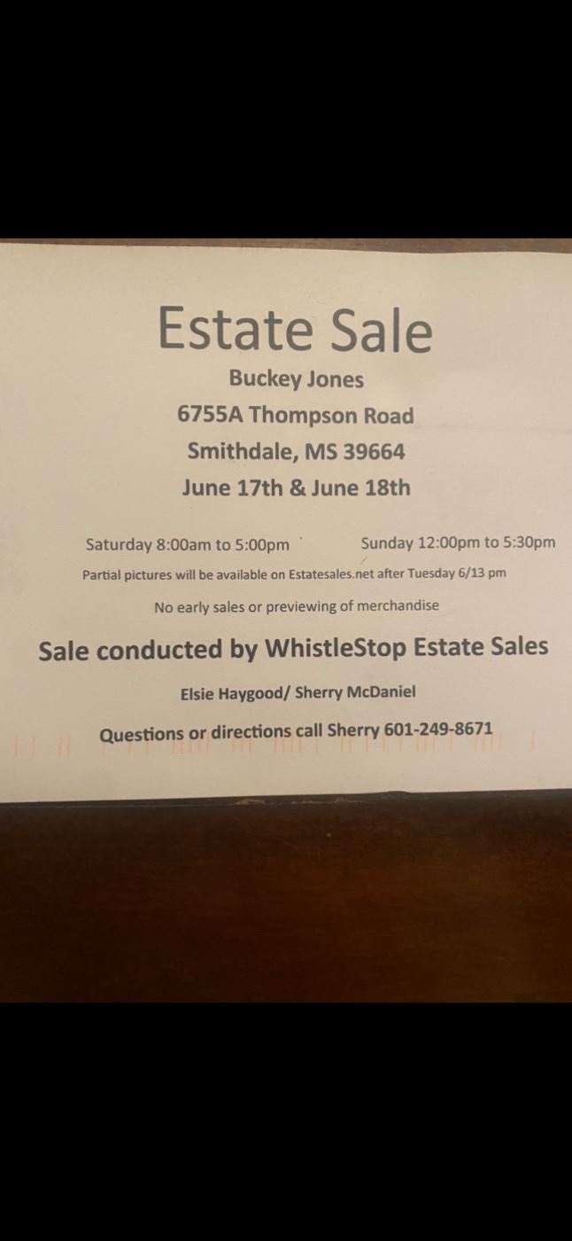 WhistleStop Estate Sales in Smithdale, MS starts on 6/17/2023