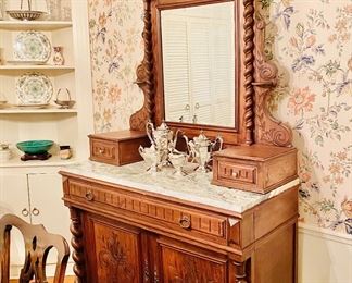 19th c. Continental marble top Barley Twist sideboard