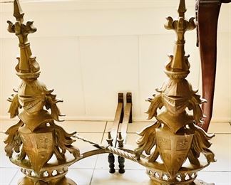 Continental armorial andirons 
