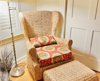 Pottery barn woven wingback chair and ottoman 
