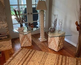Glass-Topped Stone Tables