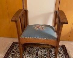 Antique Needle Point Bench with Arms