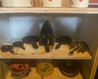 Trivets and Antique Iron (bookcase has been sold)