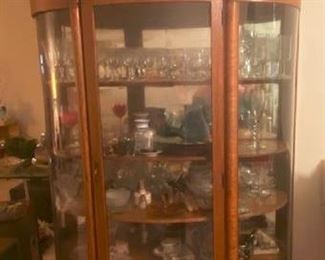 Antique Oak Bow Front China Cabinet With Ball and Claw Feet