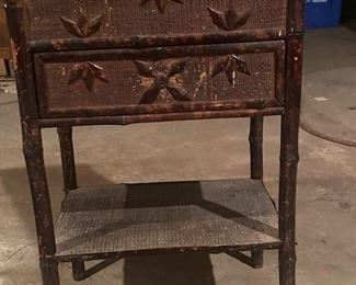 Charming Oriental Inspired Wooden Table Carved to Look Like Bamboo