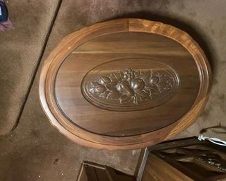 Wood Table with Carved Fruit Top View
