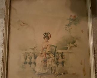 Antique Women on a Bench Print in Antique Frame 