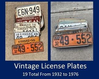 Vintage License Plates 1956 to 1977  (plates from the 1930's and 1940's have been sold)