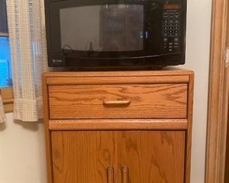 GE Profile Microwave and Oak Stand/Storage (sold together or separately)