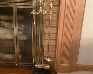 Mid-Century Sold Brass FIreplace Tool set