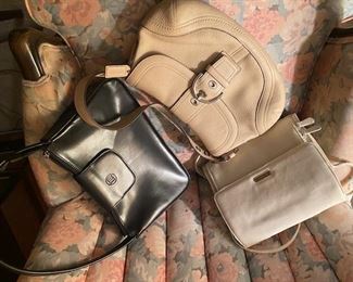 YEO Black Shoulder Bag, Coach Lether Hobo Cream Bag, and LLiz Clairborne Off-White Bag