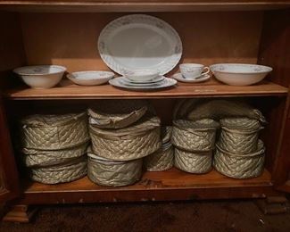 Service for 12  - Set of White China Trimed In Silver Total of 88 Pieces 