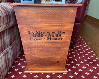 Wine end storage crate end tables, 27" high, top surface measures 23" x 22"