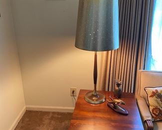 Nice MCM lamp pair with pinhole drum lampshades.