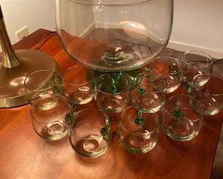 Green punch bowl and cups.