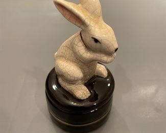 Vintage Takakashi Black & Gold White Rabbit Trinket Dish
