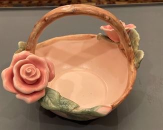 Vintage Fitz & Floyd Pottery Rose Handled Basket