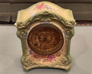 Antique Ansonia Royal Bonn La Gard Porcelain Shelf/Mantle Clock