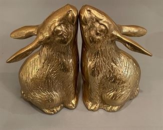 Vintage Brass Bunny Rabbit Bookends