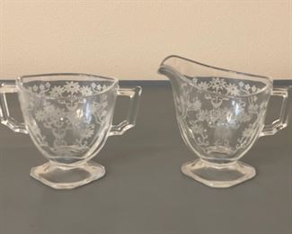 Vintage Fostoria Etched Cream & Sugar Set