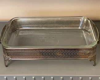 Vintage Glasbake Retangular Casserole Dish w/ Plated Server 