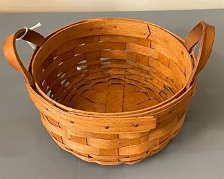 Longaberger 6 1/2” x 3” Round Basket w/ Leather Handles 1990