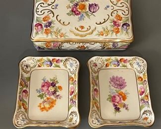 Vintage Golden Crown Schumann Dresden Flowers w/ Gold Trim