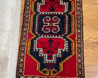 SMALL TURKISH RUG 1'8"X 3 LONG RED AND BLUE