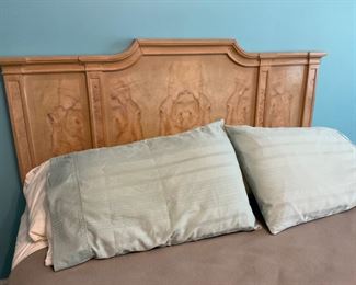 DREXEL HERITAGE CORINTHIAN ASH BURL BEDROOM SUITE WITH BRAND NEW MATTRESS AND BOX SPRINGS