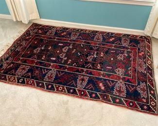 4X6 TURKISH DOSEMEALTI HAND WOVEN RUG OF DARK REDS AND BLUES AND SOME DARK GREEN