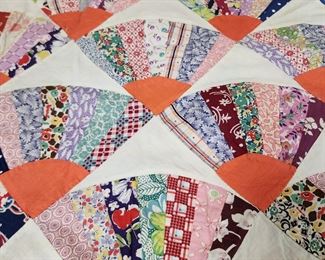 Amazing selection of handmade quilts and quilt tops.  Fan Quilt top measures 86x74