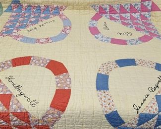 Amazing selection of handmade quilts and quilt tops. Basket Quilt with signatures measures 75x75