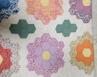 Amazing selection of handmade quilts and quilt tops. Grandmothers Garden Quilt measures 85 x56