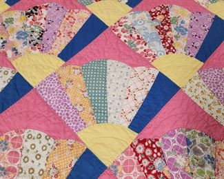Amazing selection of handmade quilts and quilt tops. Fan Quilt with beautiful colors! Measures 100x76