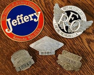 The Thomas B. Jeffery Company Kenosha, WI Nash emblem, and REO Motor Car Co. Lansing, Michigan Emblem, and Illinois Chauffeur Badges from 1917, 1931, and 1932