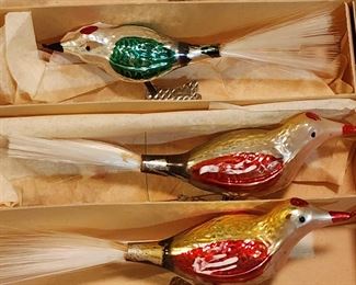 Blown Mercury Glass Christmas Bird ornaments