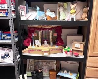 Angelina Ballerina books, mice, Bed and chest, Stage, piano, clothes, stove, table &  chairs, tea set & pie, Dresser w/mirror, sink and more 