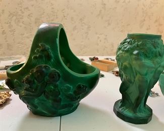 Czech dancing nudes vase and basket