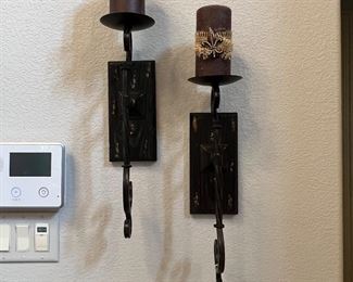 Pretty candle stick holders with special candles, and crosses attached