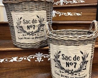 Large, shabby chic, French baskets. 