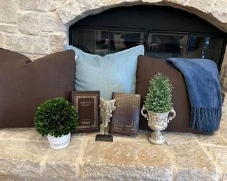 Feather filled pillows, topiaries, and more home decor