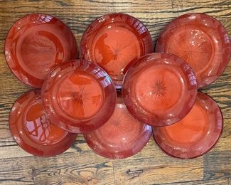Beautiful red glass plates. Would complement Christmas plates, every day, fourth of July, or valentine parties!