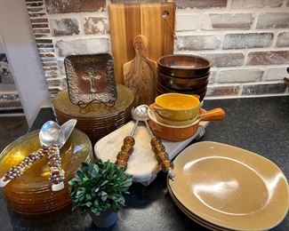 Gold glass plates, functional yeah pretty serving pieces, wooden bowls, mini cutting boards and more!