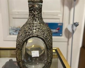 Decanter-silver and glass