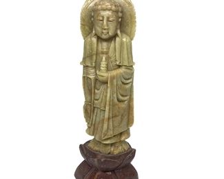 Carved Green Chinese Soap Stone Guan Yin