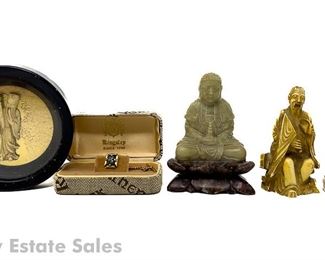 Asian Carvings: Tie Tack And Statues