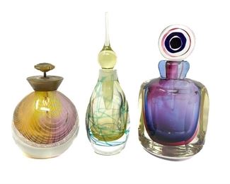 Three Art Glass Perfume Bottles