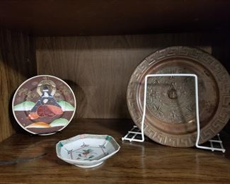 Vintage Asian Tea Bowls, Central American Copper Vintage Wall Art or Charger