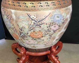 Asian Fish Bowl Planter W Stand