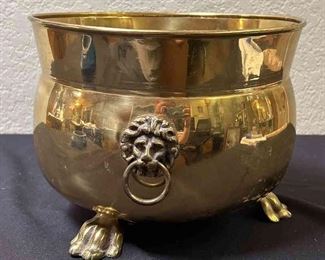 Brass Planter With Lions Head Handles Claw Feet